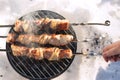 BBQ shashlik in the snow in winte