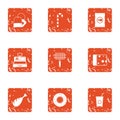 Bbq shop icons set, grunge style Royalty Free Stock Photo