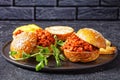Sloppy Joe sandwiches with french Fries, top view Royalty Free Stock Photo