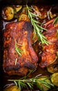 BBQ spare ribs with herbs and vegetables Royalty Free Stock Photo