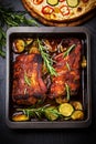 BBQ spare ribs with herbs and vegetables Royalty Free Stock Photo