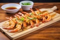 bbq spiced shrimp served on a bamboo tray