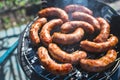 BBQ on the street. Sausages are fried on the grill. food Royalty Free Stock Photo