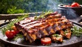 BBQ Temptation: Close-Up of Mouthwatering Spare Ribs on the Grill