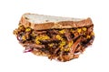 BBQ Texas Sandwich with slow roasted brisket beef meat. Isolated on white background.