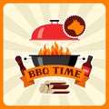 Bbq time card with grill objects and icons