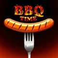 BBQ time - Photorealistic sausage on a fork. Royalty Free Stock Photo