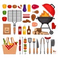 Bbq tools set. Barbecue grill isolated elements. Flat style, ve Royalty Free Stock Photo