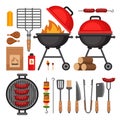 Bbq tools set. Barbecue grill isolated elements. Flat style, ve