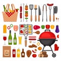 Bbq tools set. Barbecue grill isolated elements. Flat style, ve Royalty Free Stock Photo