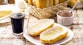 Bbread with butter and black coffee. Brazilian typical French bread with strong coffee cup, Brazilian breakfast Royalty Free Stock Photo