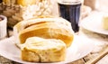 Bbread with butter and black coffee. Brazilian typical French bread with strong coffee cup, Brazilian breakfast, brazilian diner Royalty Free Stock Photo