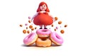 bbw figurineon donuts on white background.Emotional overweight woman and appetizing donuts set on white background.ai