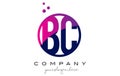 BC B C Circle Letter Logo Design with Purple Dots Bubbles