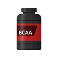 BCAA bottle isolated on white background. Sports nutrition icon container package, fitness supplements. Bodybuilding