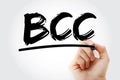 BCC - Blind Carbon Copy acronym with marker, technology concept background Royalty Free Stock Photo