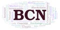 BCN or Bytecoin cryptocurrency coin word cloud.