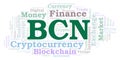 BCN or Bytecoin cryptocurrency coin word cloud.