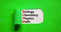 BCPM biology chemistry physics math symbol. Concept words BCPM biology chemistry physics math on white paper on beautiful white Royalty Free Stock Photo