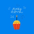 Bday muffin and handwritten congratulation phrase illustration