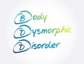BDD - Body Dysmorphic Disorder acronym, health concept background Royalty Free Stock Photo