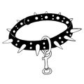 BDSM hand drawn collar with spikes. Black and white illustration