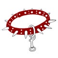 BDSM hand drawn collar with spikes. Red illustration