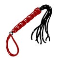 BDSM hand drawn flogger whip. Black and white illustration