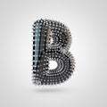 BDSM black latex letter B uppercase with chrome spikes isolated on white background