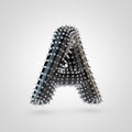 BDSM black latex letter A uppercase with chrome spikes isolated on white background