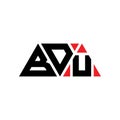 BDU triangle letter logo design with triangle shape. BDU triangle logo design monogram. BDU triangle vector logo template with red Royalty Free Stock Photo
