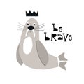 Be brave - Summer kids poster with cute and fun walrus and lettering cut out of paper. Vector illustration