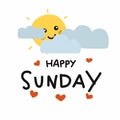 Happy Sunday cute sun smile and cloud cartoon illustration doodle style Royalty Free Stock Photo