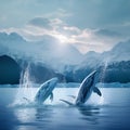 Beautiful ballet-like performance of Beluga whales amidst icy-blue icebergs