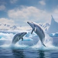 Beautiful ballet-like performance of Beluga whales amidst icy-blue icebergs