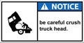 Be careful crush truck head.,sign notice