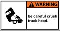 Be careful crush truck head.,sign warning