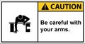 Be careful of getting compressed on your arm.,Caution sign