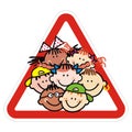 School trip, vector sign, red circle frame, group of kids Royalty Free Stock Photo