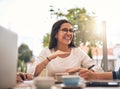 Be creative. a cheerful young creative businesswoman having a discussion with coworkers at a meeting around a table in a Royalty Free Stock Photo