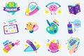 Be creative cute stickers set in flat cartoon design.