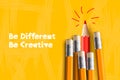 Be different, be creative.Concept business idea, innovation and solution, creative design with pencils Royalty Free Stock Photo