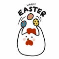 Happy Easter chicken play with colorful Easter eggs cartoon illustration Royalty Free Stock Photo