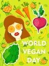 Be green. Fashionable vertical banner on the topic of vegetarianism. Vegan Day