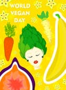 Be green. Fashionable vertical banner on the topic of vegetarianism. Vegan Day