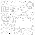 Be happy. Coloring page. Black and white vector illustration.