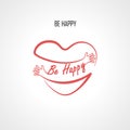 Be Happy typographical design elements and Red heart shape with hand embrace.