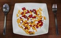 Be healthy. Treatment with pills. Many pills in the plate with s