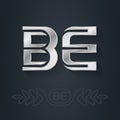 BE - initials or silver logo. B and E - Metallic 3d icon or logotype template. Design element with line art option. Vector