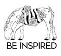 Be inspired. Vector hand drawn illustration of surreal horse with flowers